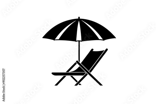 Summer Vacation Beach chair and umbrella Vector Silhouette

