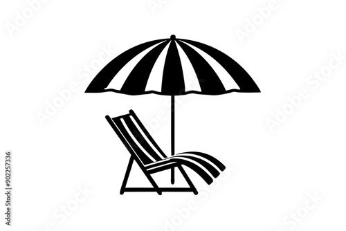 Summer Vacation Beach chair and umbrella Vector Silhouette

