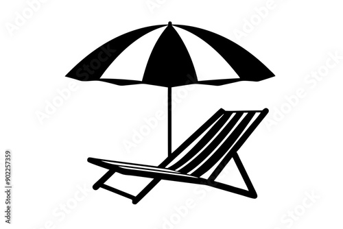 Summer Vacation Beach chair and umbrella Vector Silhouette


