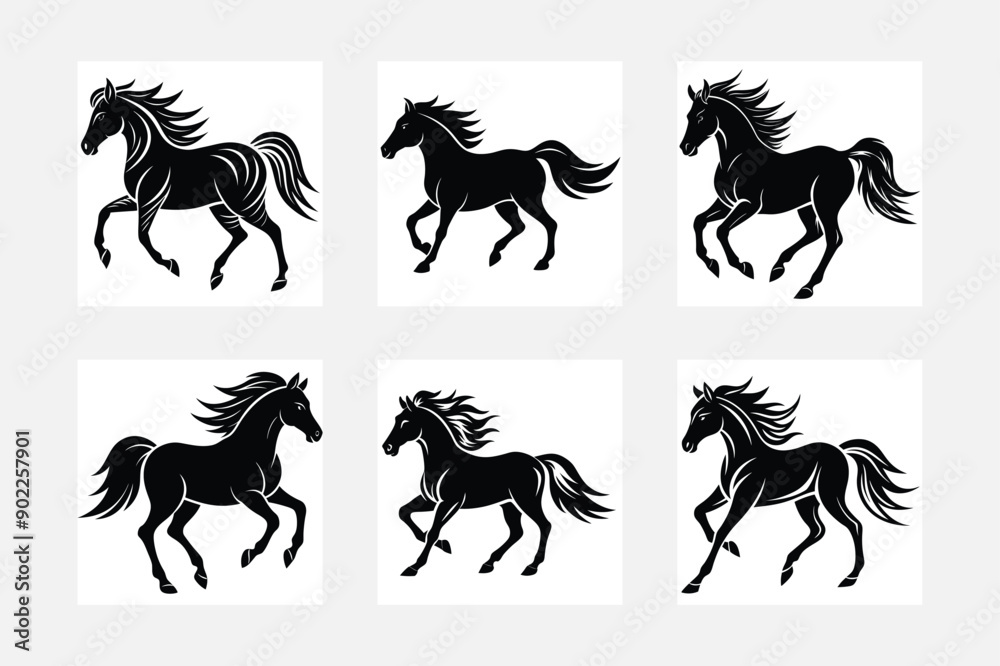 Elegant Horse Silhouettes Artwork Set with White Backdrop
Elegant Horse Silhouettes Artwork Set with White Backdrop