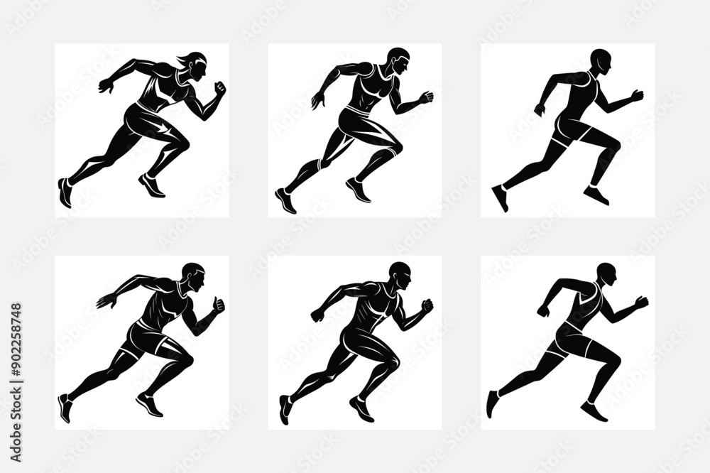 Man run silhouette white background artwork set for energetic branding
Man run silhouette white background artwork set for energetic branding