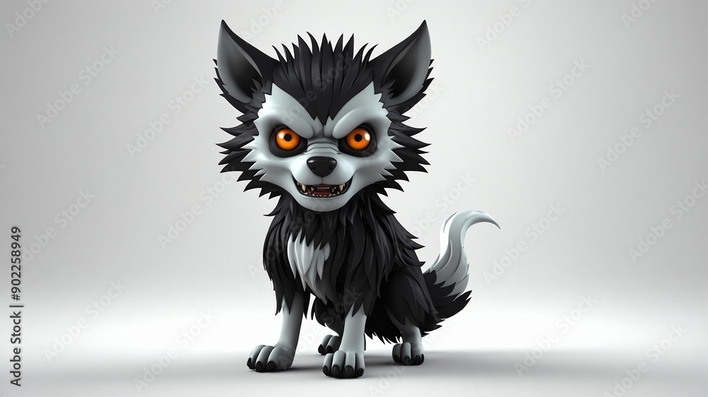 Fototapeta premium 3d cute gothic lycanthrope character in white background