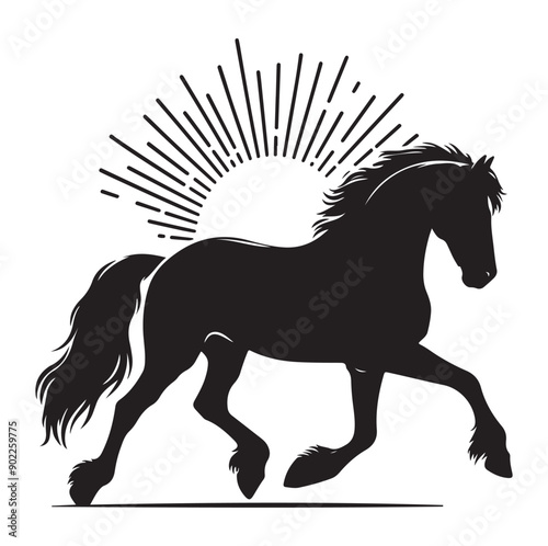 Racing horse running, Silhouette Vector