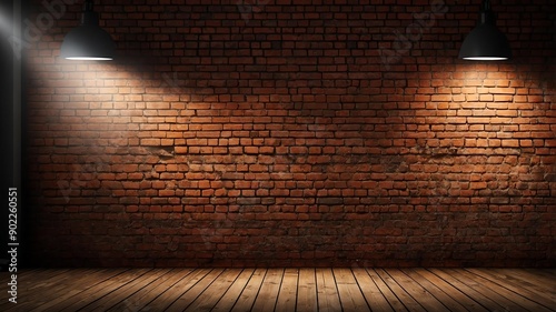 red brick wall with grungy texture and spotlight for b background