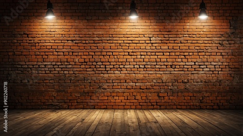 orange brick wall with grungy texture and spotlight fo background