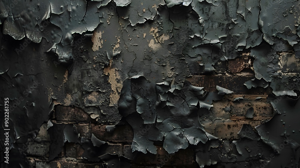 A wall in an abandoned, burned-out school, with charred wood and blackened bricks A wall in an abandoned, burned-out school, with charred wood and blackened bricks