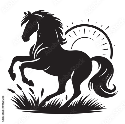 Racing horse running, Silhouette Vector