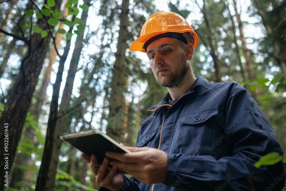 Portrait of an environmental consultant conducting a survey in a forest , Generative AI Portrait of an environmental consultant conducting a survey in a forest , Generative AI