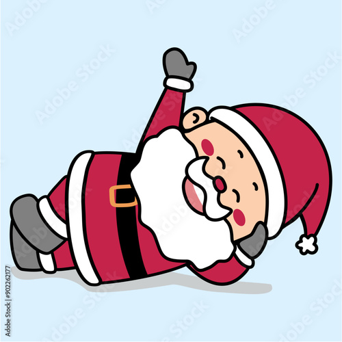 Christmas vector Illustration cartoon of santa claus chilling nd laying down on the ground, isolated on light Blue background