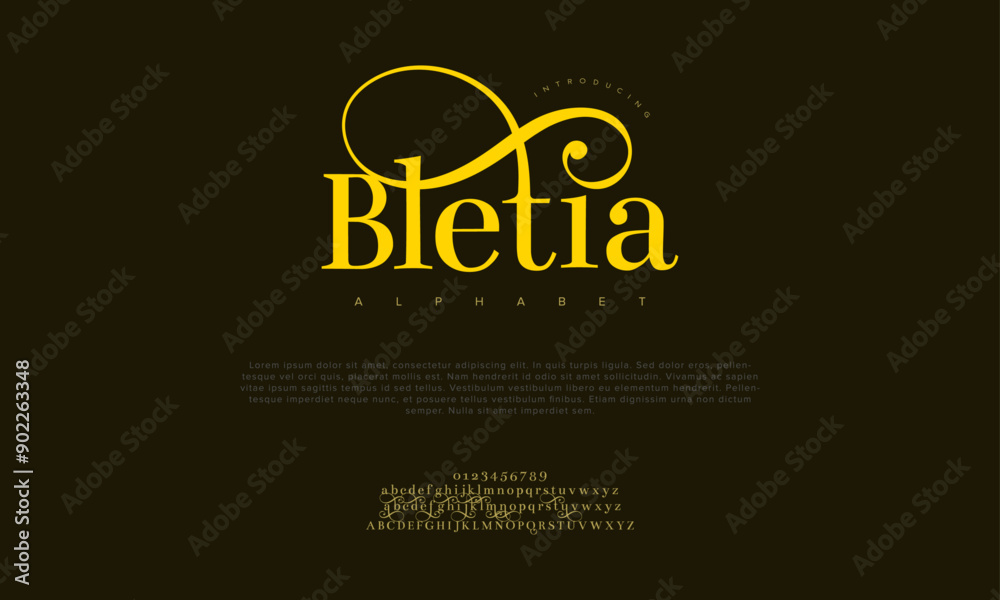 Bletia swash luxury elegant alphabet letters and numbers. Vintage wedding typography classic serif font decorative vintage retro. creative vector illustration Bletia swash luxury elegant alphabet letters and numbers. Vintage wedding typography classic serif font decorative vintage retro. creative vector illustration
