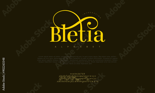 Bletia swash luxury elegant alphabet letters and numbers. Vintage wedding typography classic serif font decorative vintage retro. creative vector illustration
