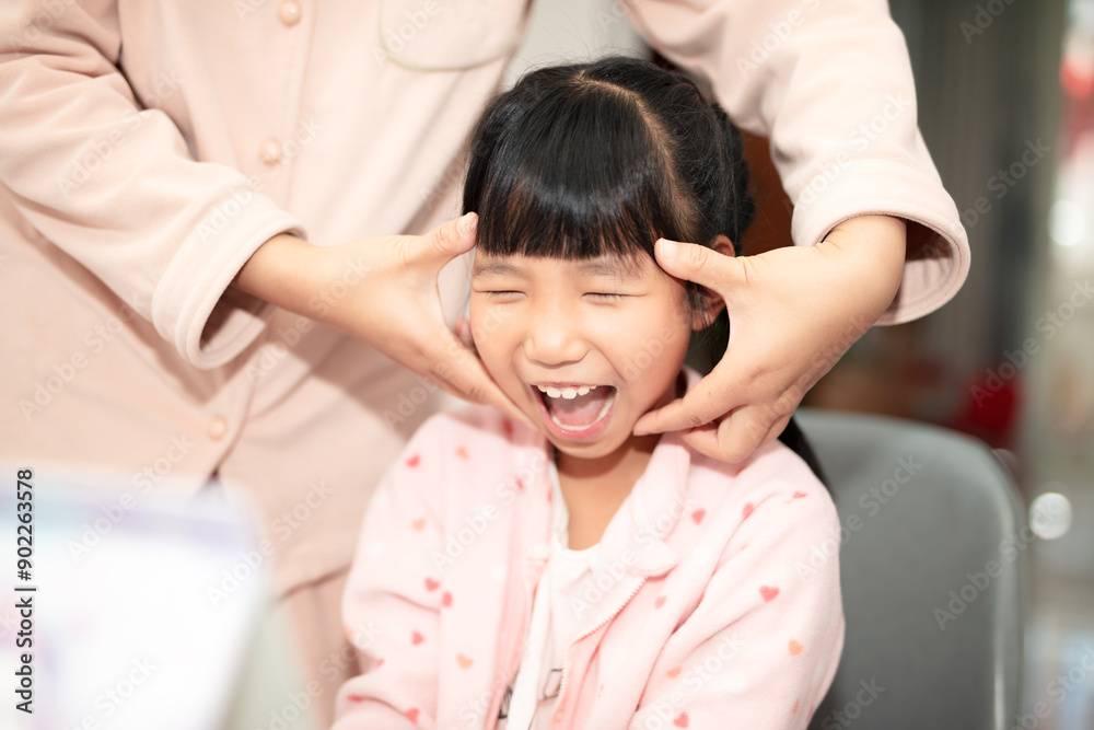 Little girl with ponytail in the morning Little girl with ponytail in the morning