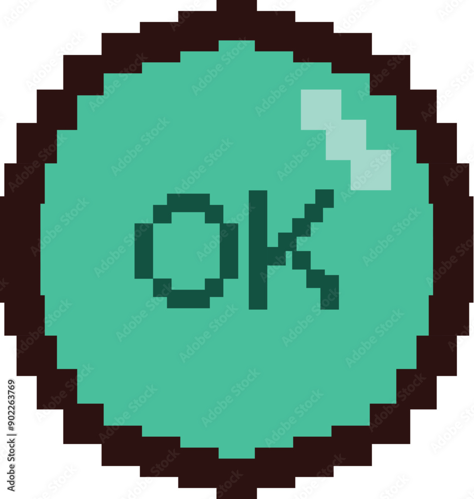 Green pixel art button saying ok, great for expressing agreement in a retro style Green pixel art button saying ok, great for expressing agreement in a retro style