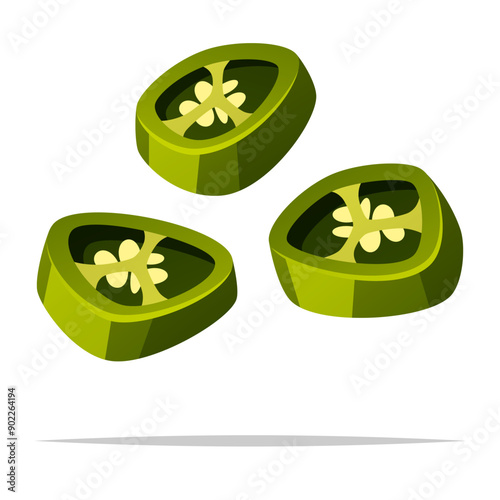 Sliced jalapeno pepper vector isolated illustration