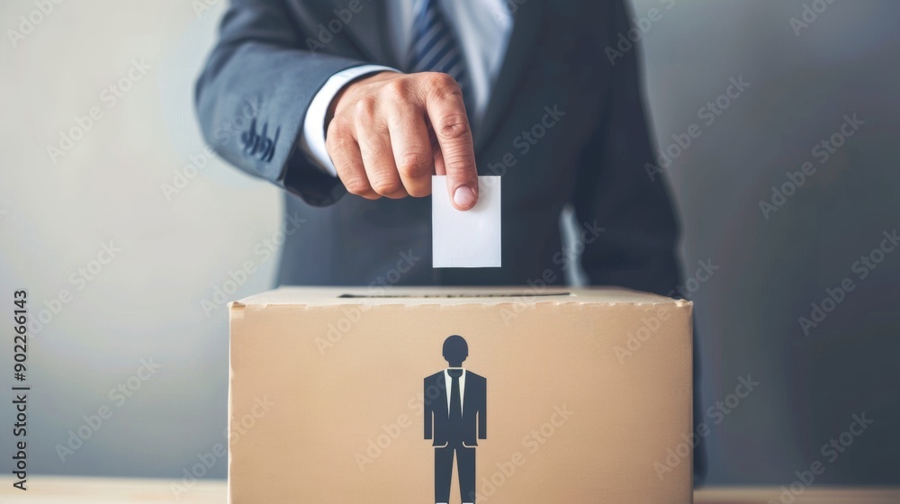 man in elegant suit leaving his vote in a ballot box man in elegant suit leaving his vote in a ballot box