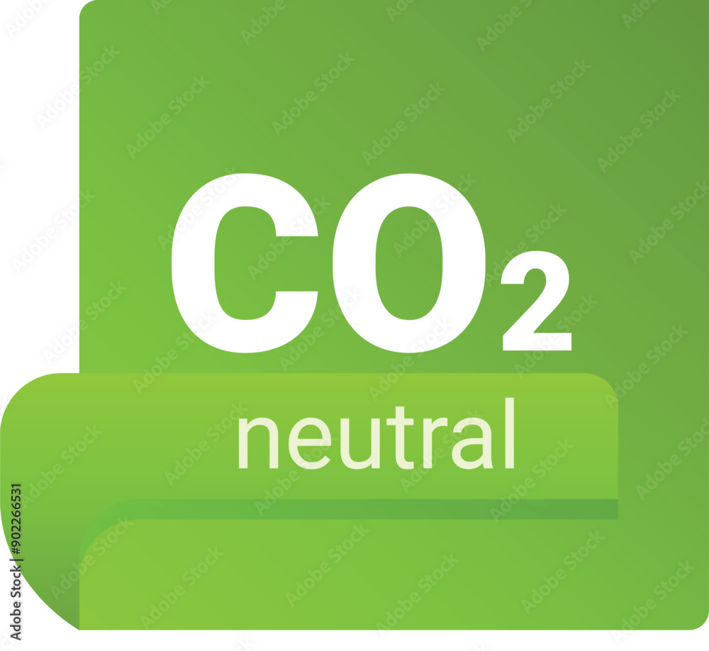 Green sticker with curled corner promoting co2 neutral products and services Green sticker with curled corner promoting co2 neutral products and services