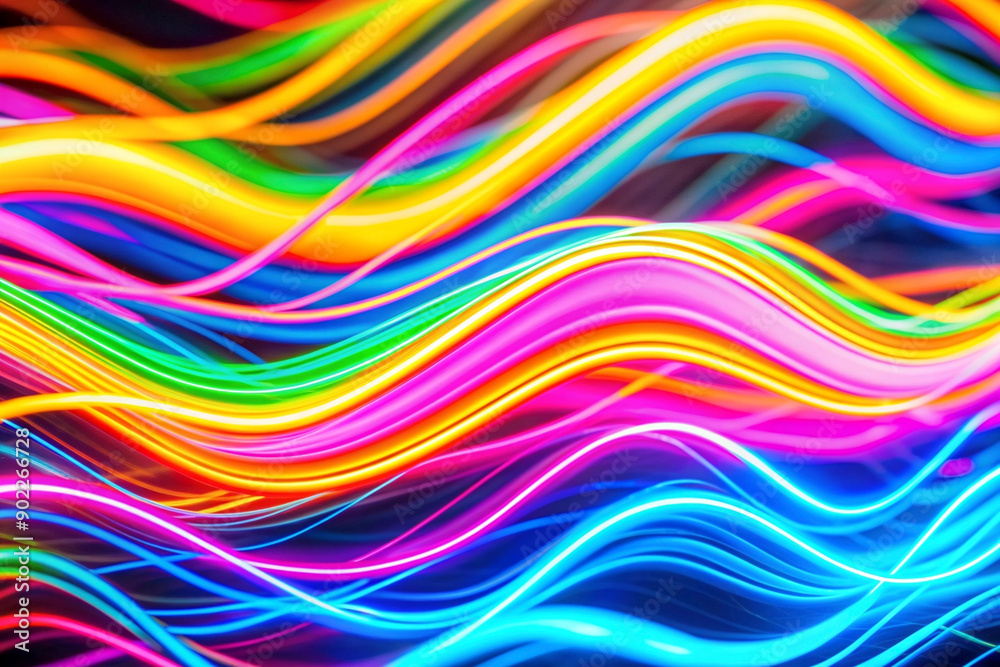 Neon waves flow gently in a mesmerizing display of color. Neon waves flow gently in a mesmerizing display of color.