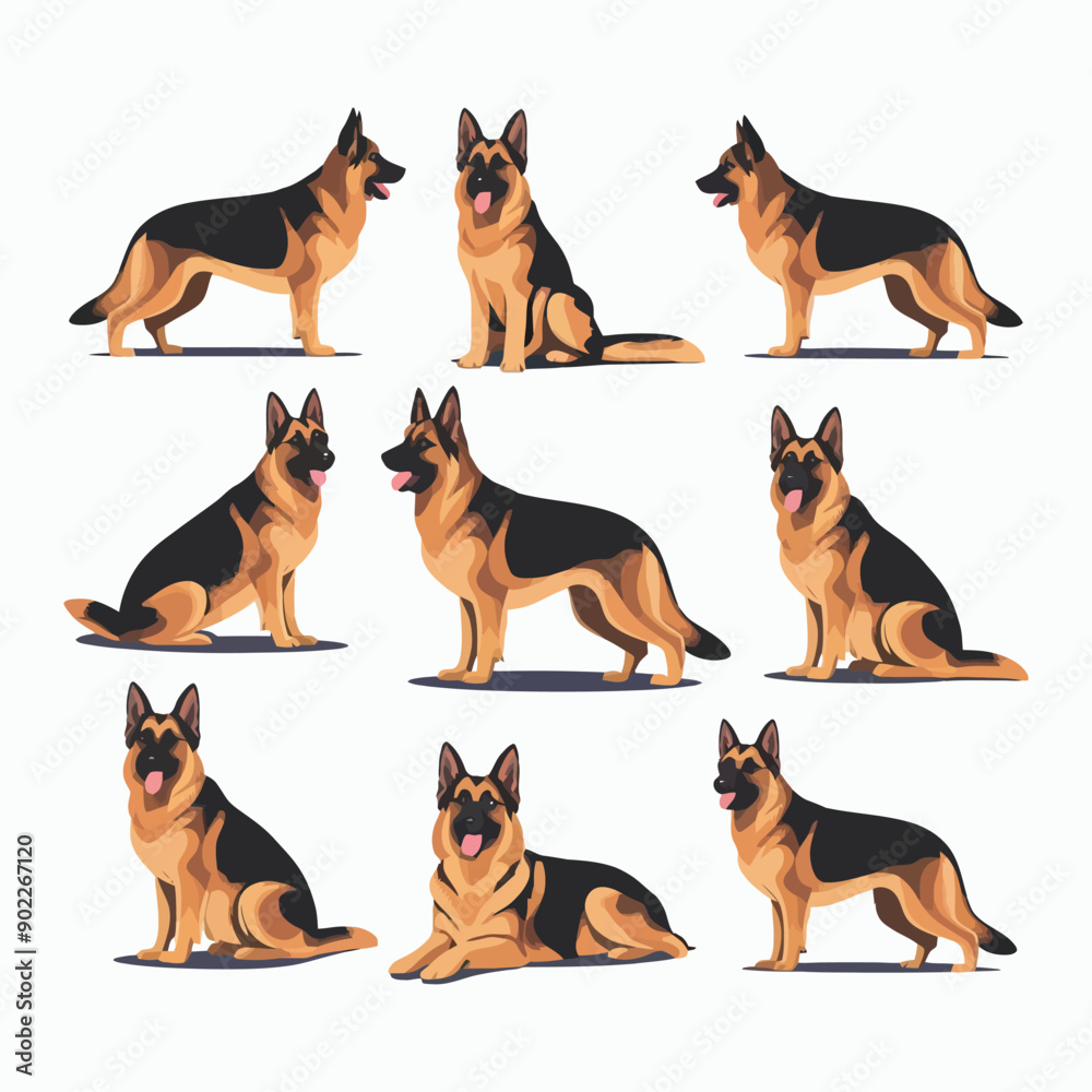 German shepherd dog silhouette set animals vector template German shepherd dog silhouette set animals vector template