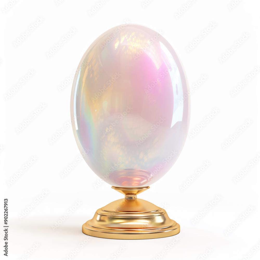 a shiny glass egg on a gold stand a shiny glass egg on a gold stand