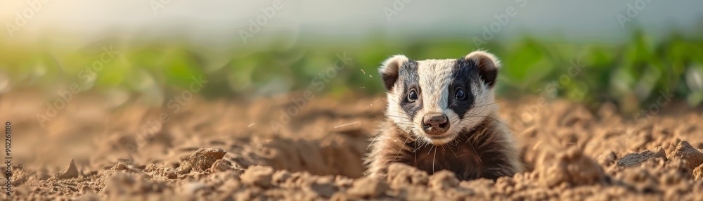 Curious Badger Peeking from Burrow Curious Badger Peeking from Burrow