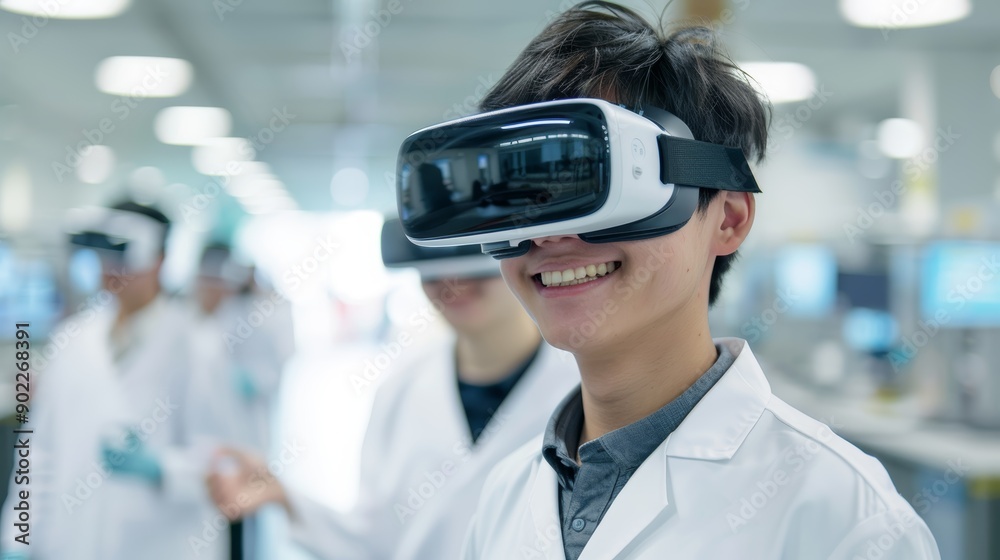 Scientists using virtual reality in lab Scientists using virtual reality in lab