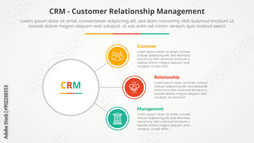 CRM customer relationship management infographic concept for slide presentation with circle link connection line network with 3 point list with flat style