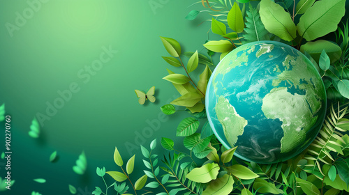 World environment day. Earth globe with greenery. Concept design for banner, poster, greeting card. Vector illustration -