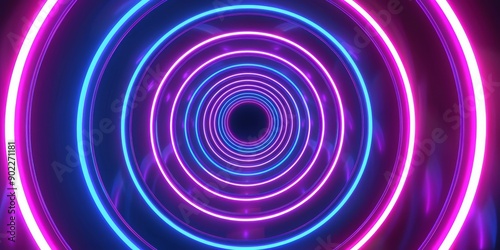 Colorful neon light tunnel with recurring circular rings creating a hypnotic, futuristic visual effect.