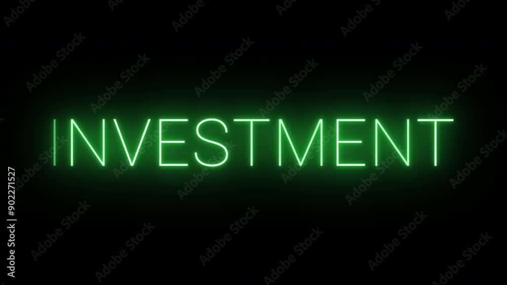 4K flickering neon green investment sign on black background 4K flickering neon green investment sign on black background