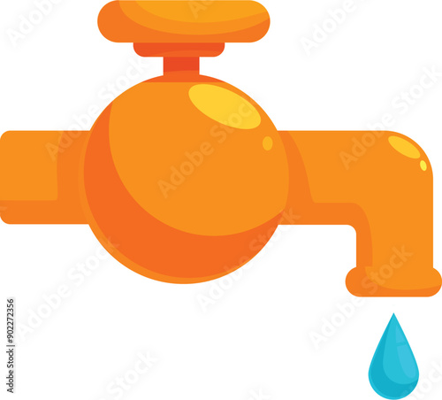 Orange faucet is dripping water, symbolizing water conservation, plumbing issues, or the importance of this precious resource
