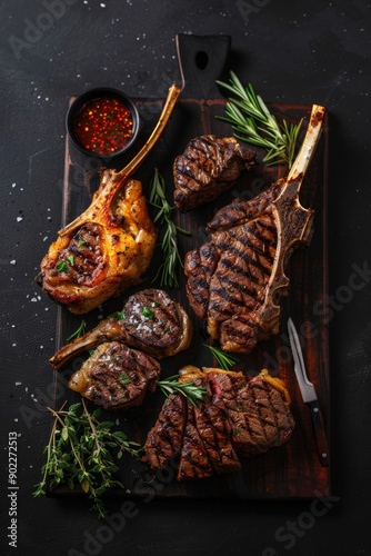 Wallpaper Mural A selection of rich and flavorful cuts, including ribeye steak, lamb chops, and chicken thigh. Torontodigital.ca