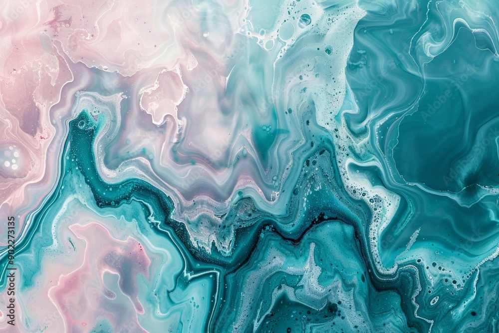 Obraz premium An abstract artwork featuring a dynamic, fluid design with various shades of lighter dynamic colors, along with white and pastel blue accents.