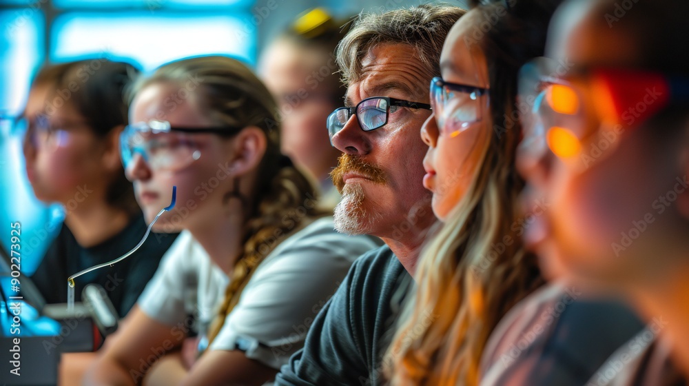Students watching intently as professor conducts experiment.. Students watching intently as professor conducts experiment..