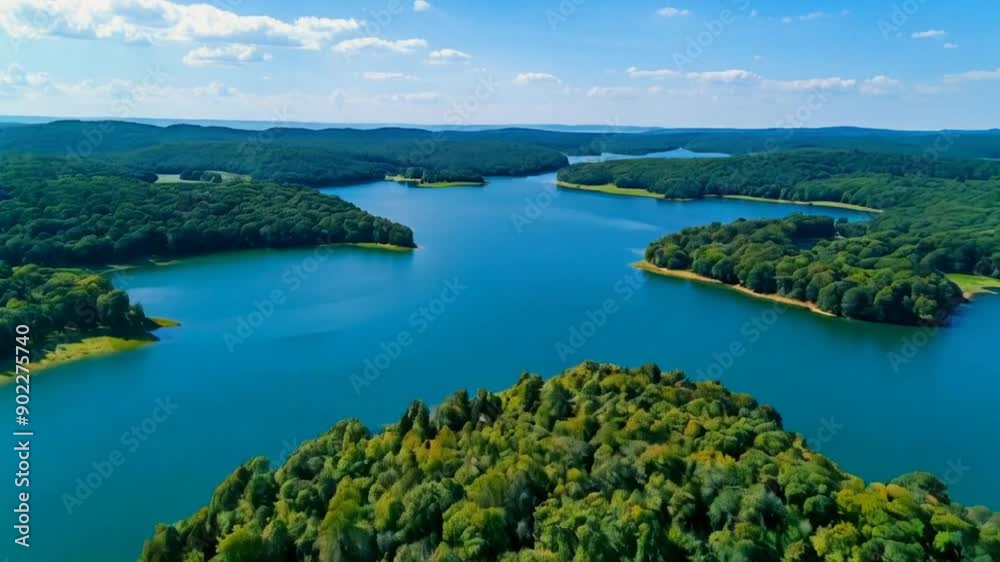 Aerial View of Serene Lake Amidst Lush Forests Aerial View of Serene Lake Amidst Lush Forests
