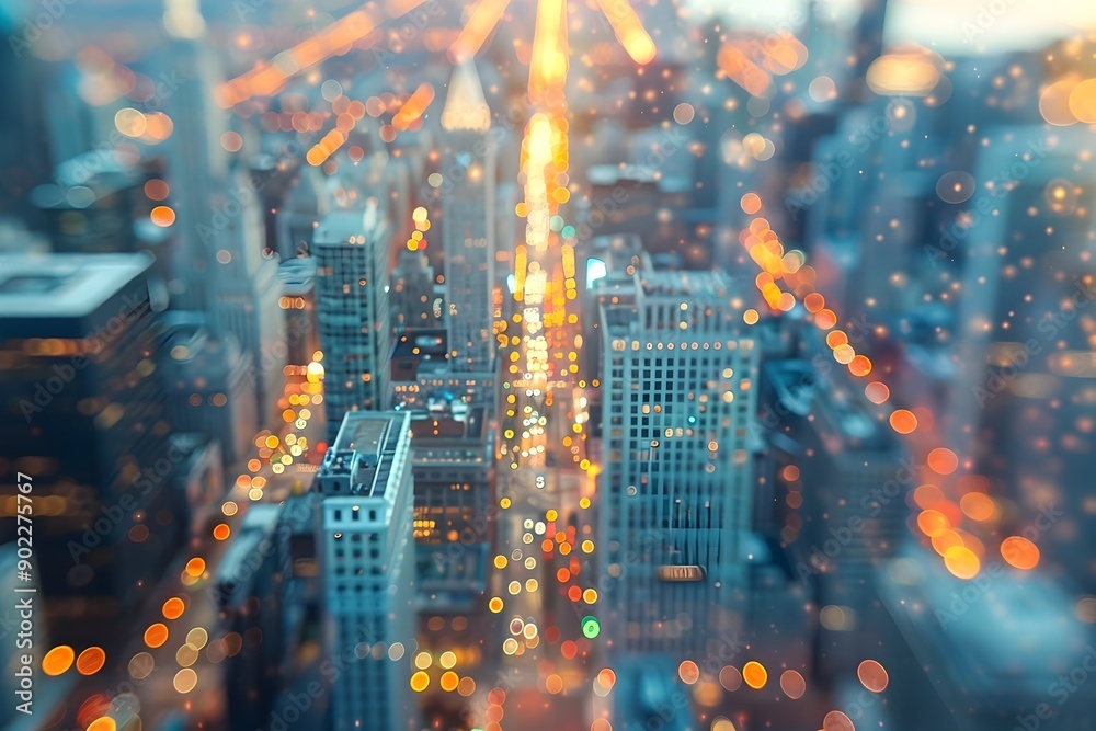 Obraz premium Defocused Aerial View of Magnificent Mile in Chicago at Dusk