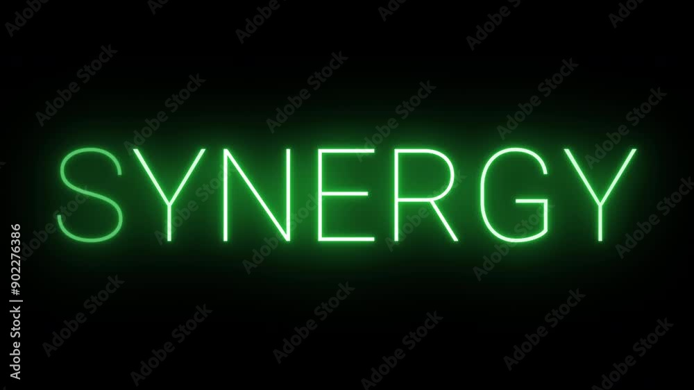 4K flickering neon green synergy sign on a black background 4K flickering neon green synergy sign on a black background