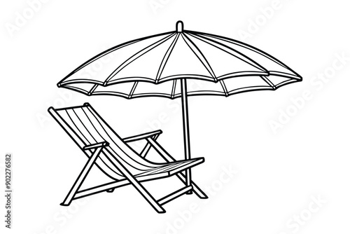 continuous out line art drawing of beach umbrella vector illustration in white background.