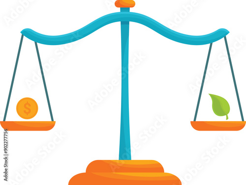 This illustration depicts a balance scale weighing the value of money against environmental preservation