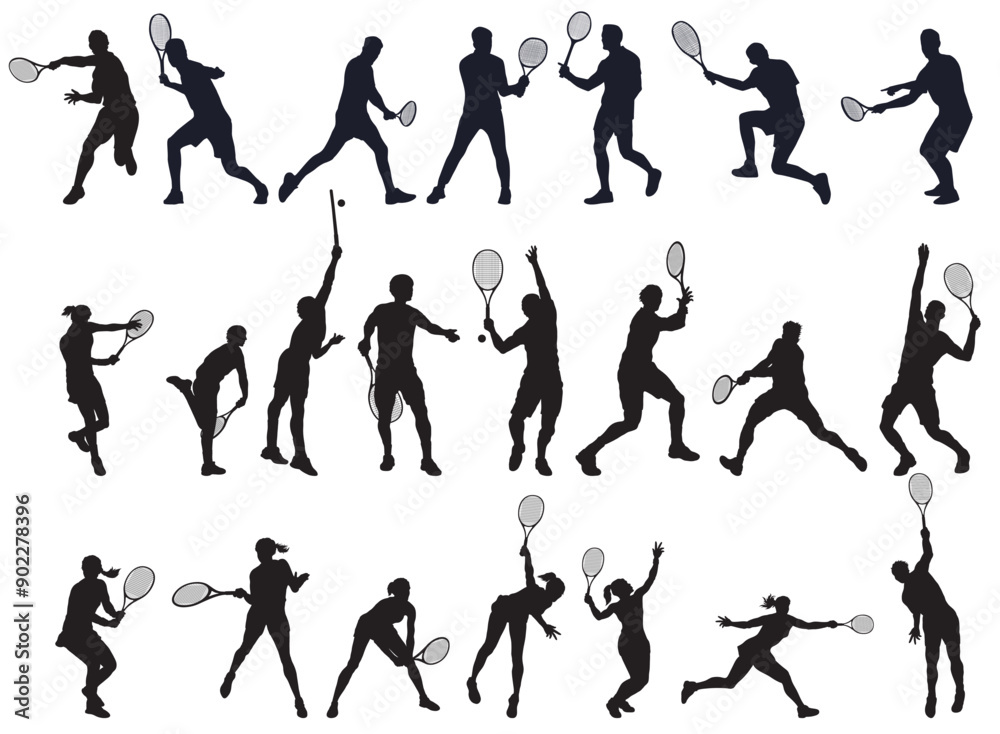 silhouette of a tennis player in different action silhouette of a tennis player in different action