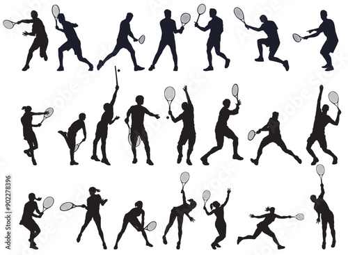 silhouette of a tennis player in different action