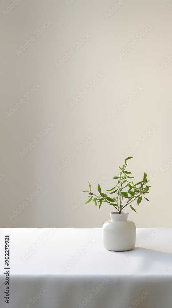 white minimalist plant and table scene setting poster background with Generative white minimalist plant and table scene setting poster background with Generative