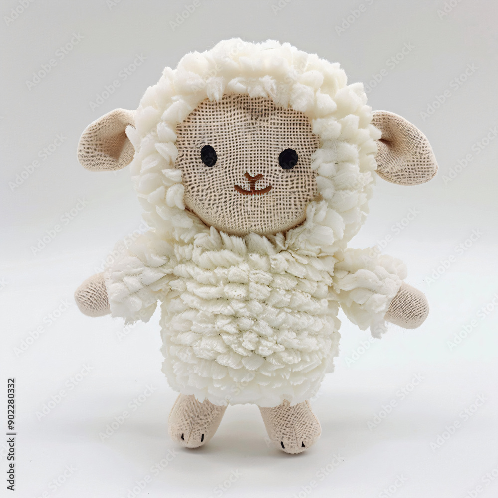 a stuffed sheep with a white coat on a stuffed sheep with a white coat on
