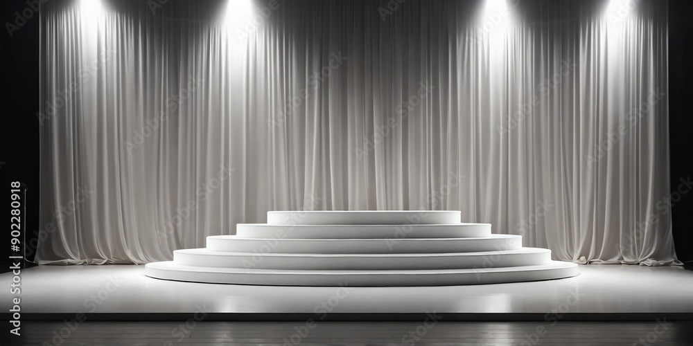 Obraz premium aesthetic luxurious white draped empty stage with spot background