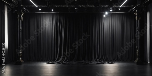 aesthetic luxurious black draped empty stage with spot background