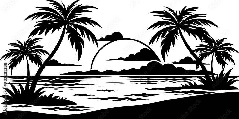Tropical Beach Bliss: Sunset Silhouettes and Palm Trees in Paradise
Tropical Beach Bliss: Sunset Silhouettes and Palm Trees in Paradise