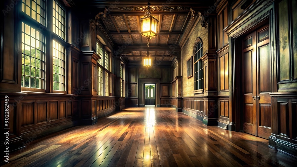 Fototapeta premium Sunbeams Through Windows in a Grand Hallway.