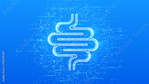 Intestine icon. Intestine health. Diagnosis, treatment of the bowel. Intestinal inflammation, colitis, dysbacteriosis. Blue medical background made with cross shape symbol. Vector illustration.