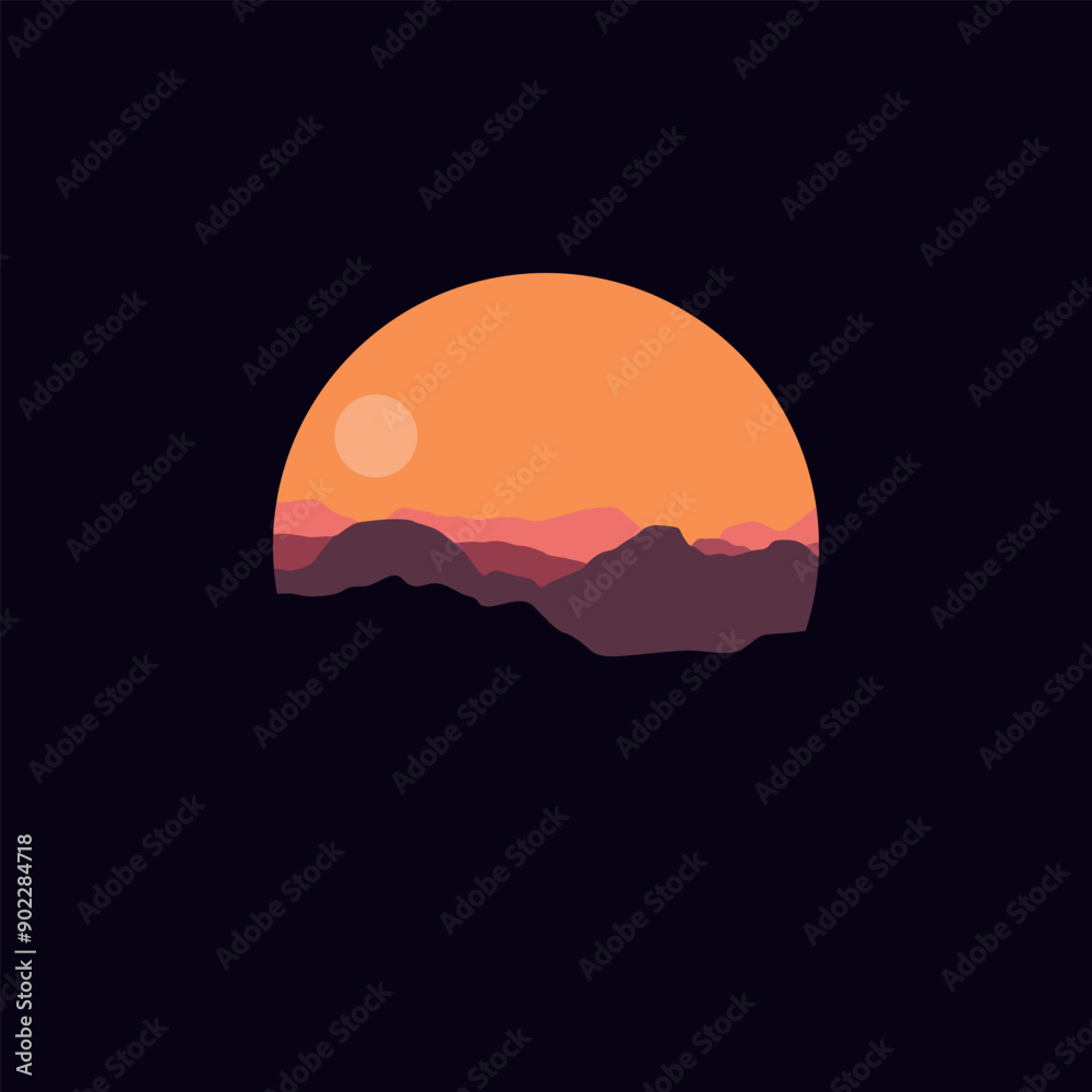 Fototapeta premium Illustration design template, with natural scenery design of mountain in circle.