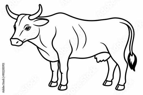 Bull line art vector illustration 