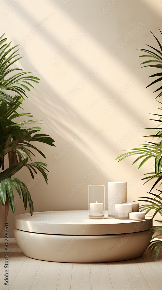 Obraz premium Beige tone e-commerce product display 3d stage background image